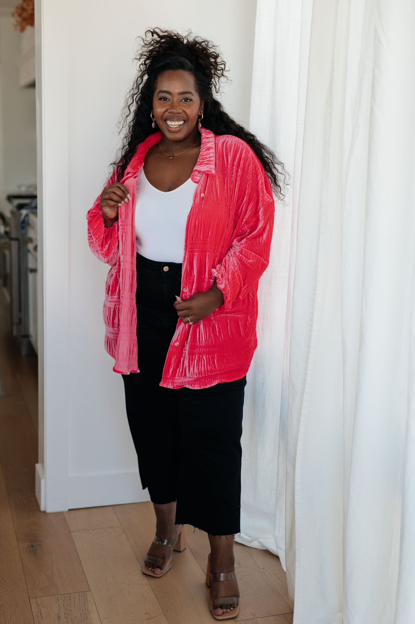 Feeling Fuchsia Velvet Button Downp