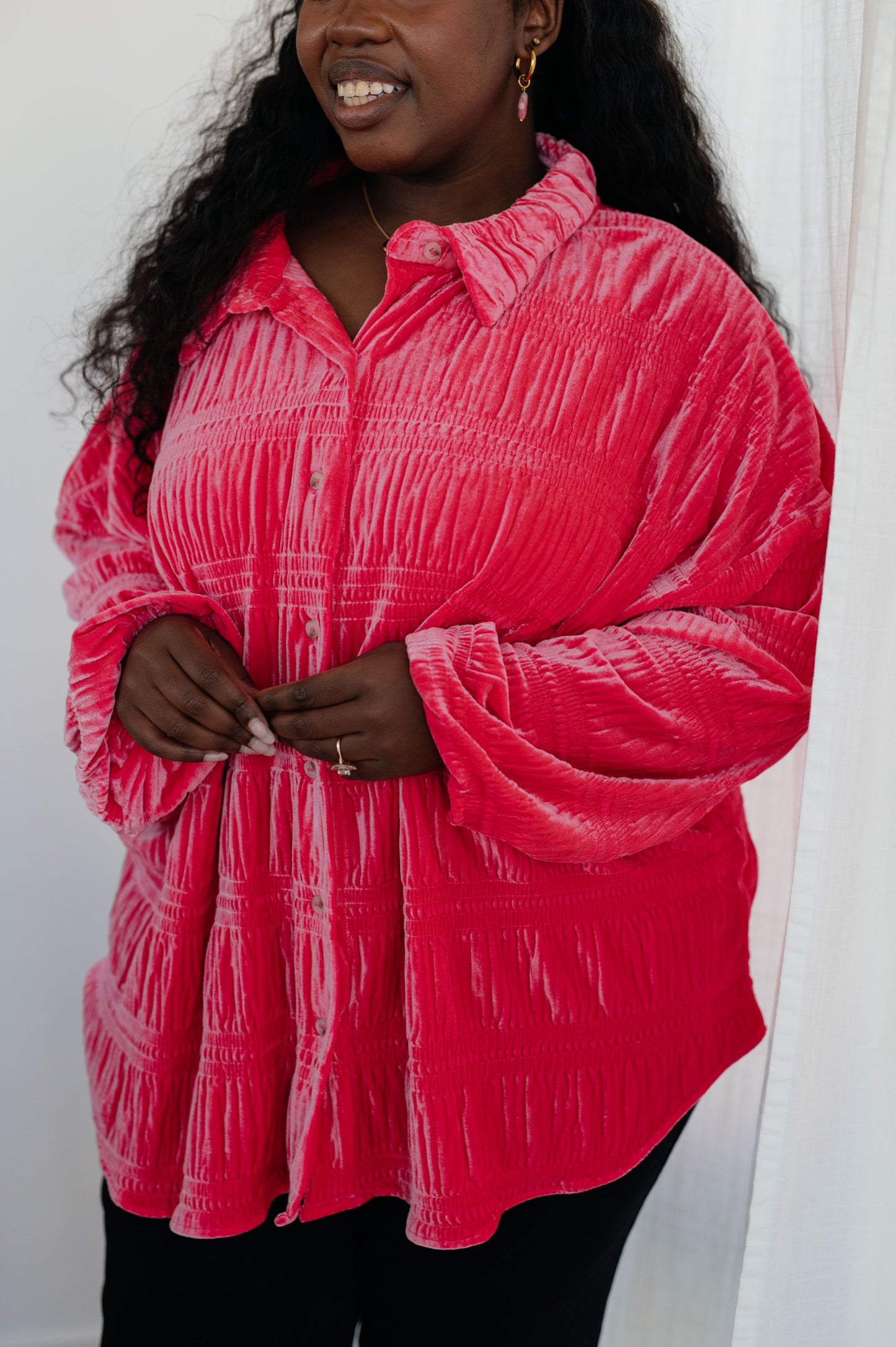Feeling Fuchsia Velvet Button Downp