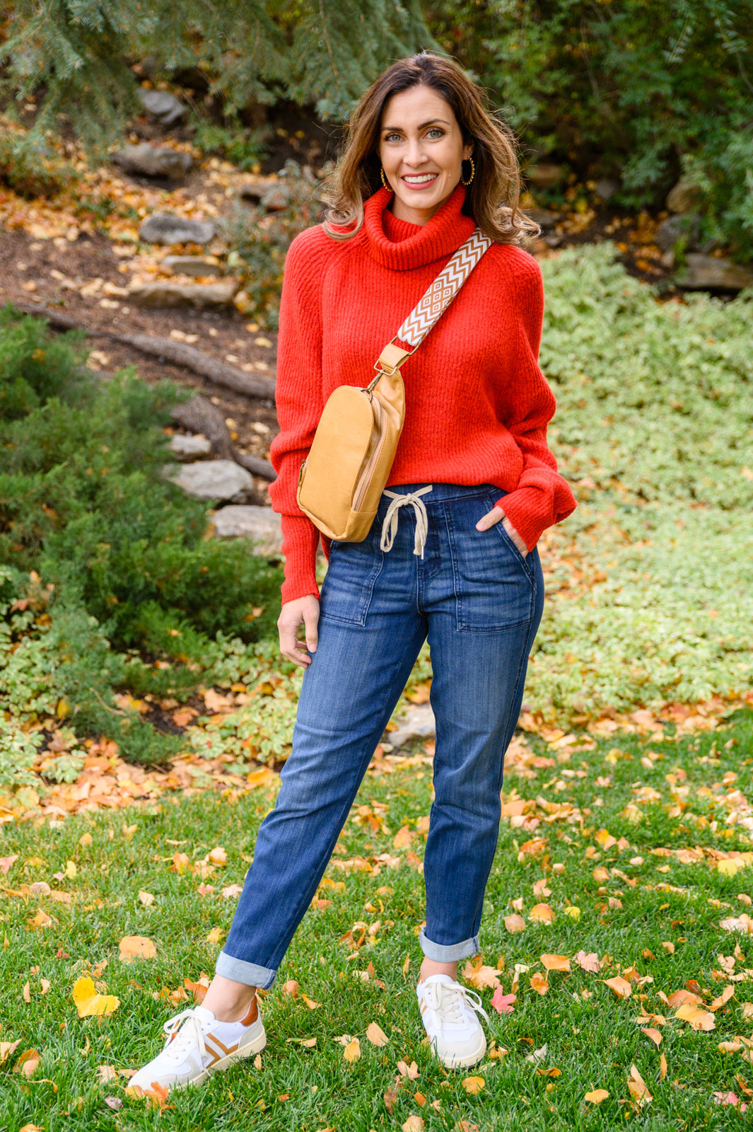 Steady Pace Roll Neck Sweater In Red loop