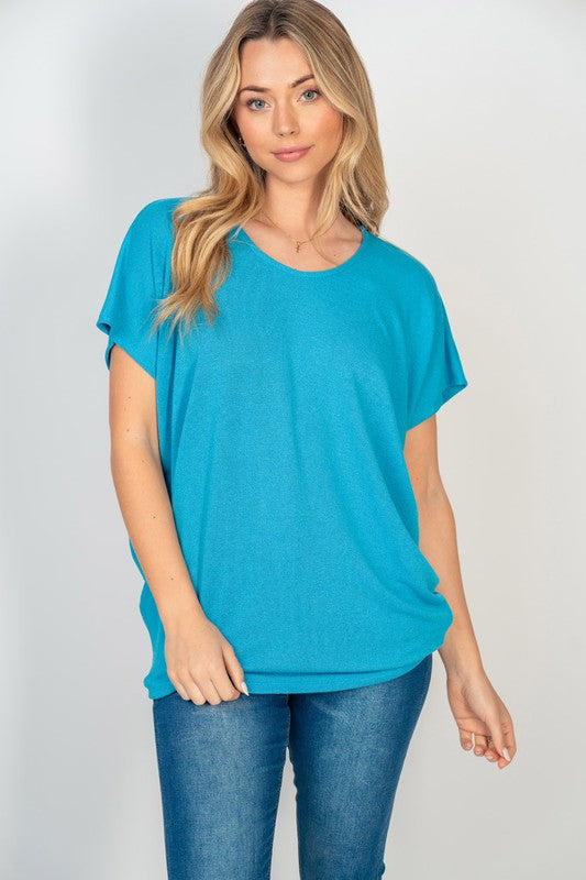 Short Sleeve Dolman Top in Turquoise