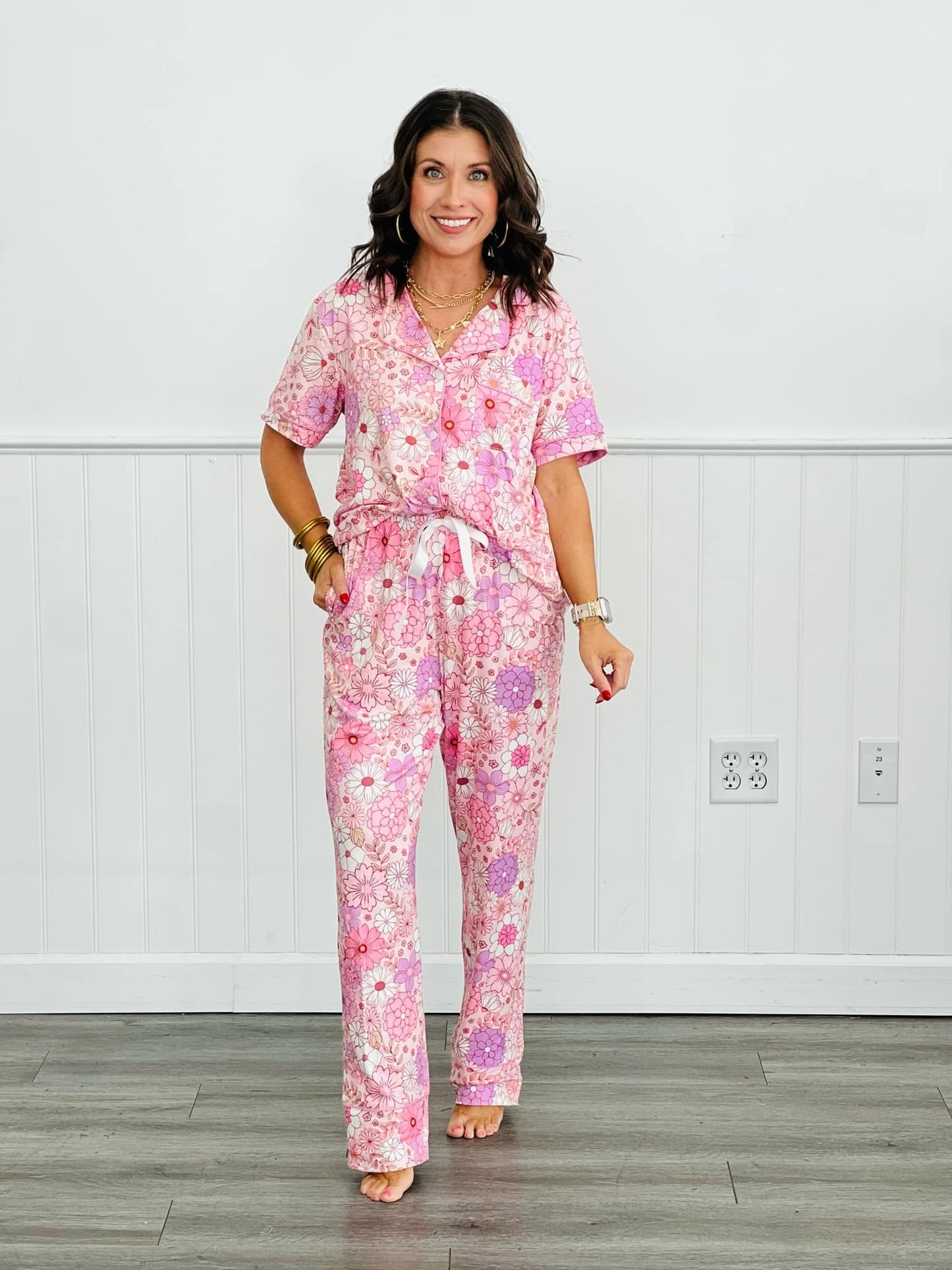 PREORDER: Button Front Pajama Pant Set in Three Prints