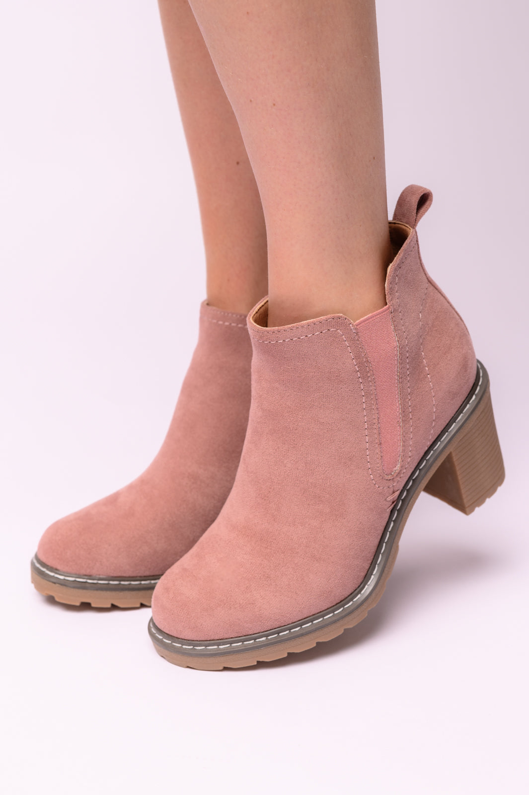 Bite Me Bootie in Blush Faux Suede