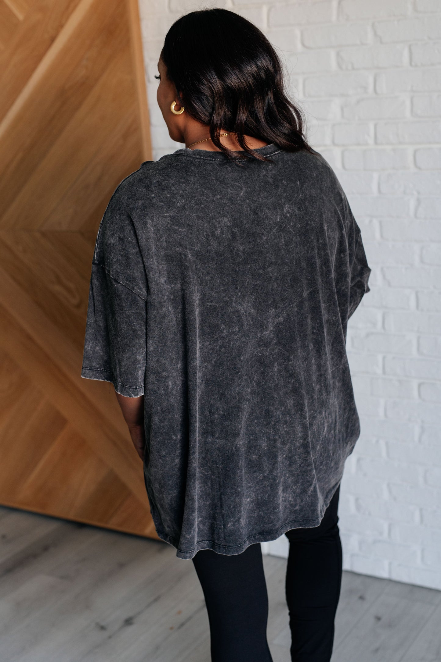 Don't Mind Me Mineral Wash Drop Shoulder Tee in Ash Black