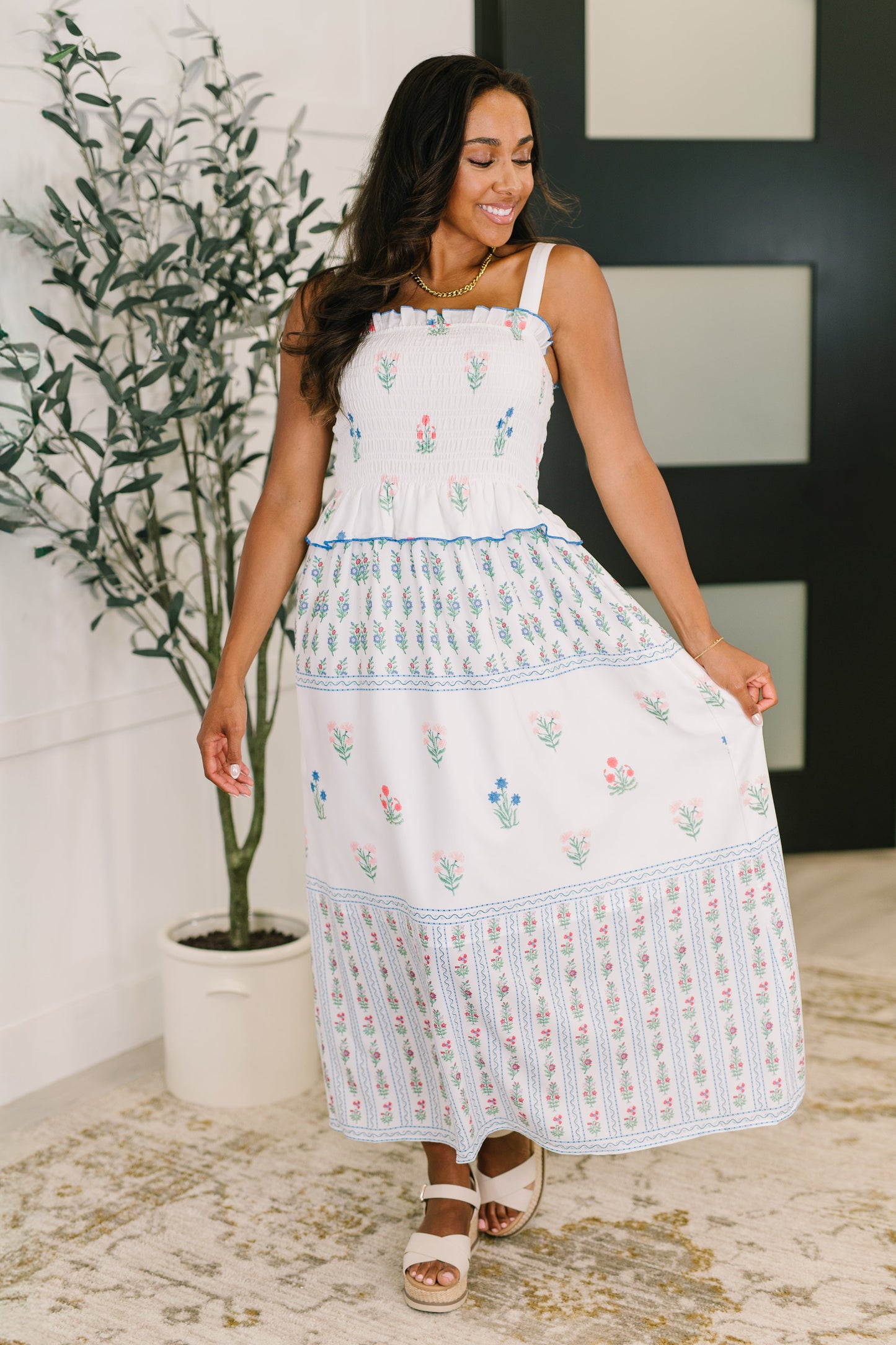 Eager Anticipation Mixed Print Midi Dress