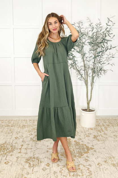 Hazel Dress in Dusty Pine