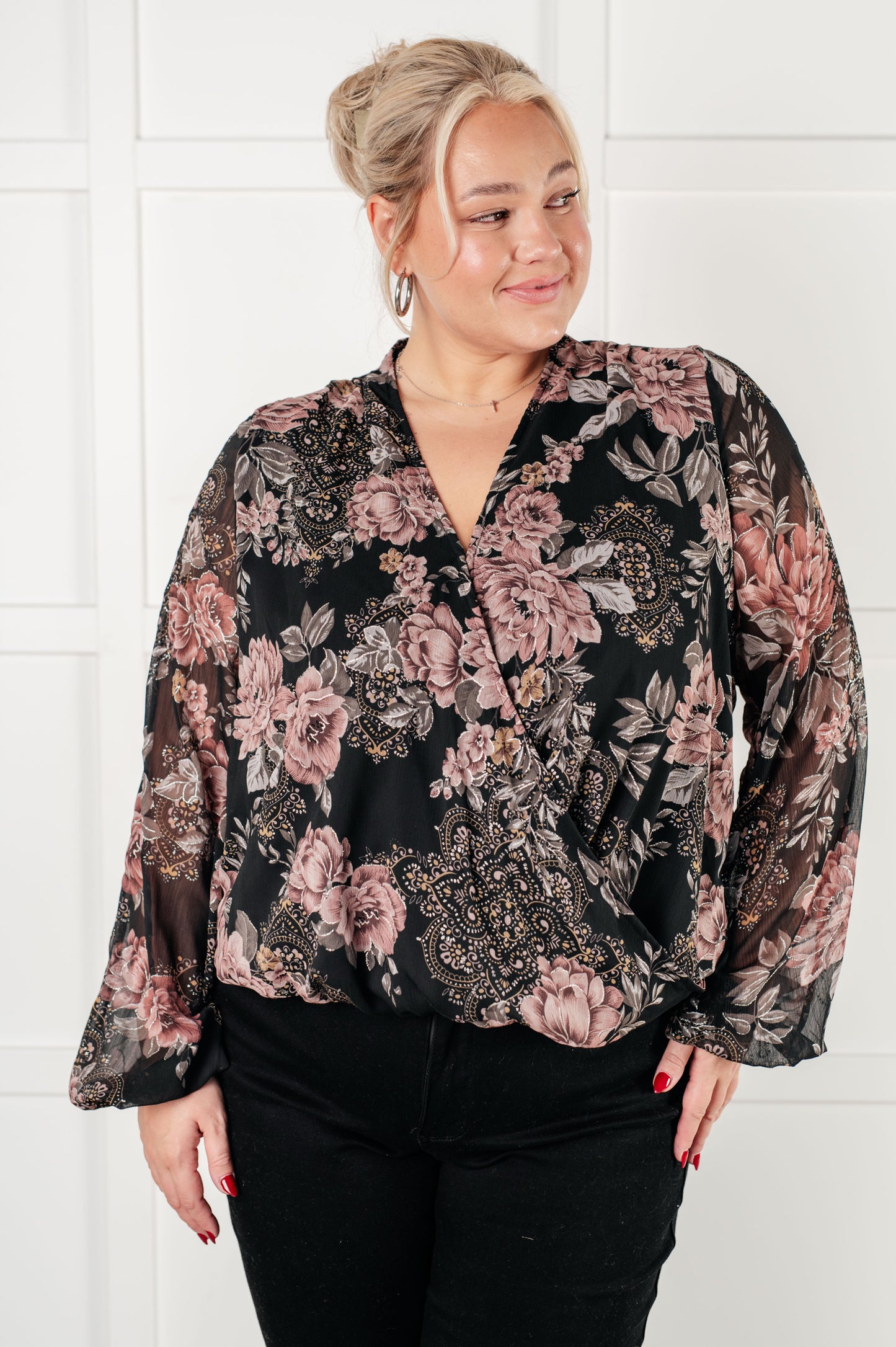 I Wish We Had it All Surplice Floral Blouse