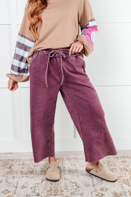 In or Out Wide Leg Cropped Pants in Eggplant