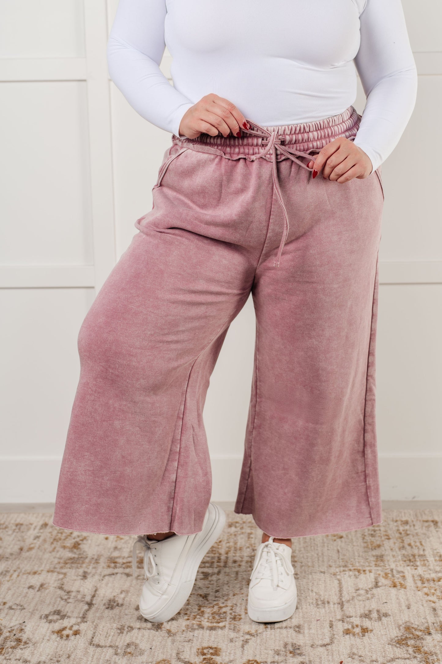 In or Out Wide Leg Cropped Pants in Light Rose