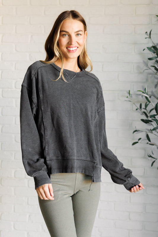 Quick Fix Mineral Wash Crew Neck Pullover in Black