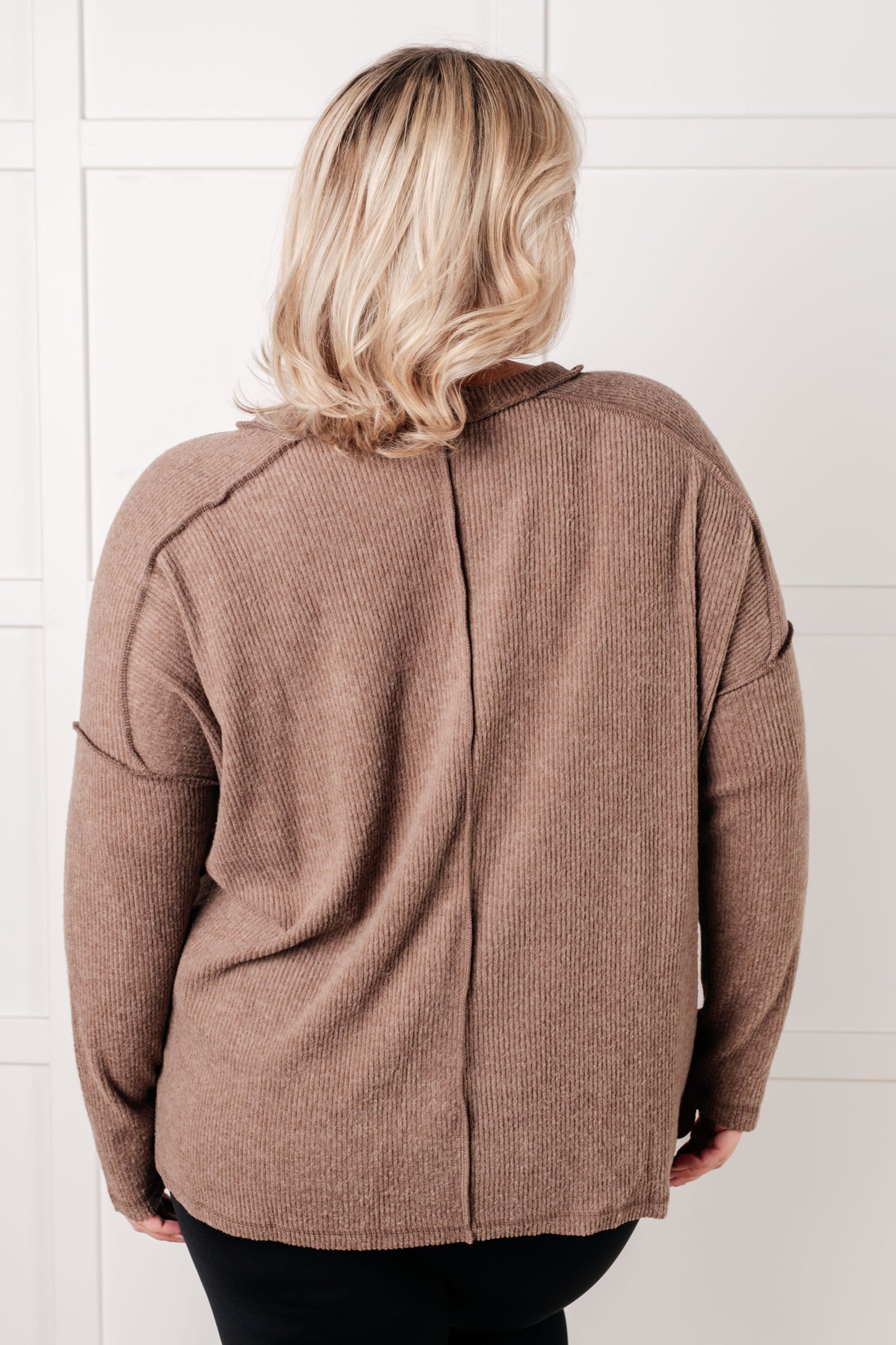 Simply Basic Ribbed Hacci Sweater in Mocha