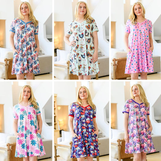 PREORDER: Short Sleeve Night Dress in Six Prints