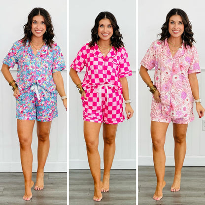 PREORDER: Button Front Pajama Short Set in Three Prints