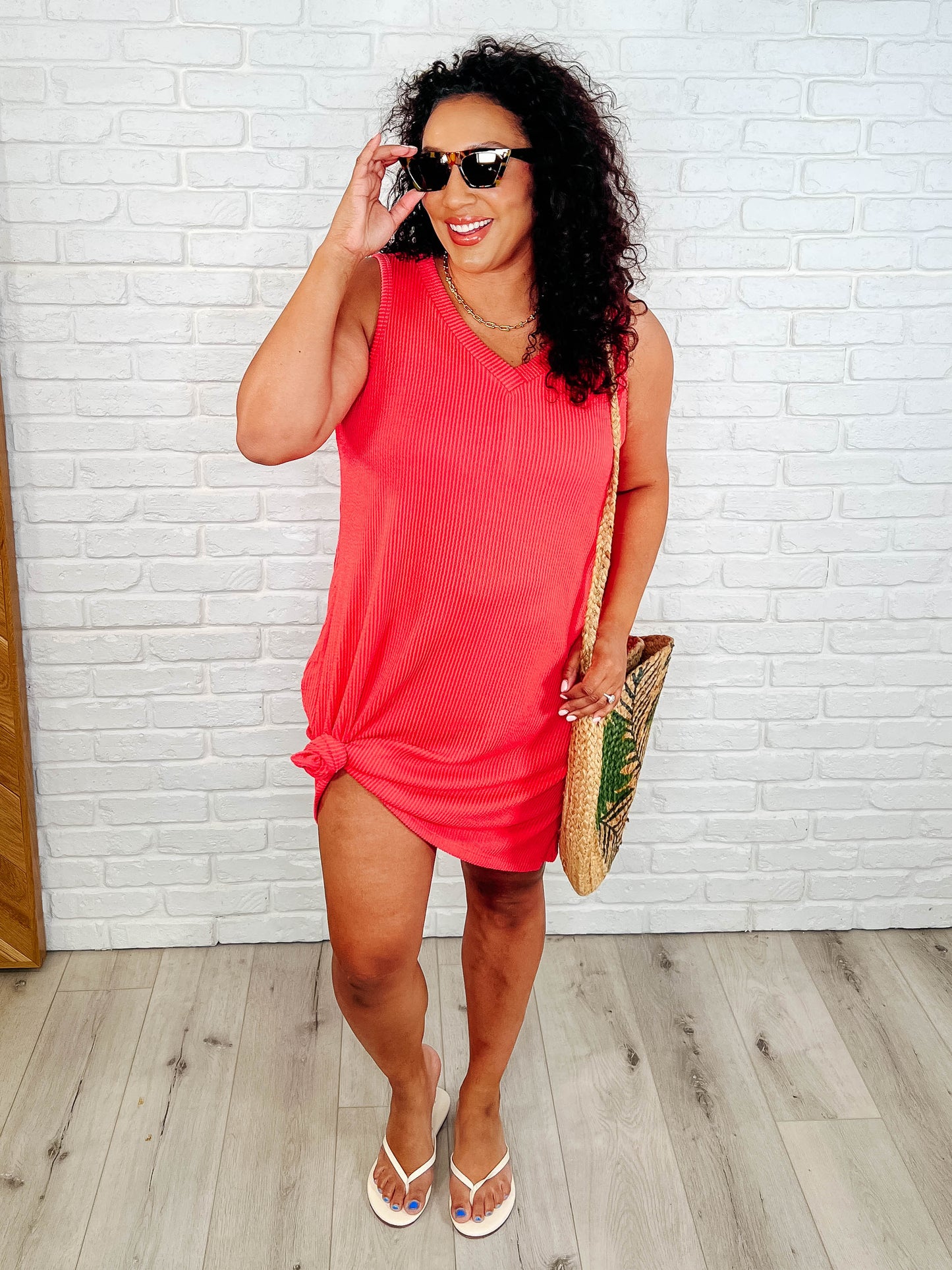 The Power I Hold V-Neck Ribbed Knit Dress in Summer Coral