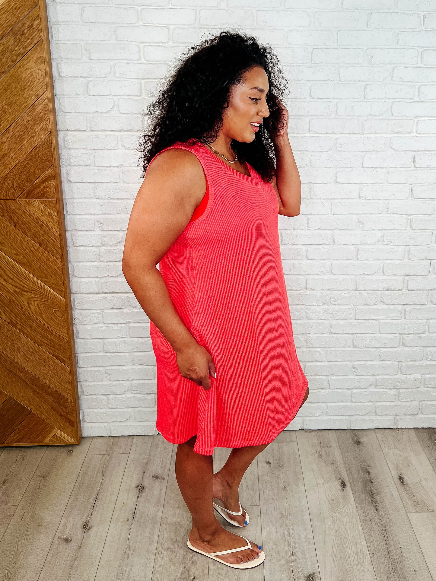 The Power I Hold V-Neck Ribbed Knit Dress in Summer Coral