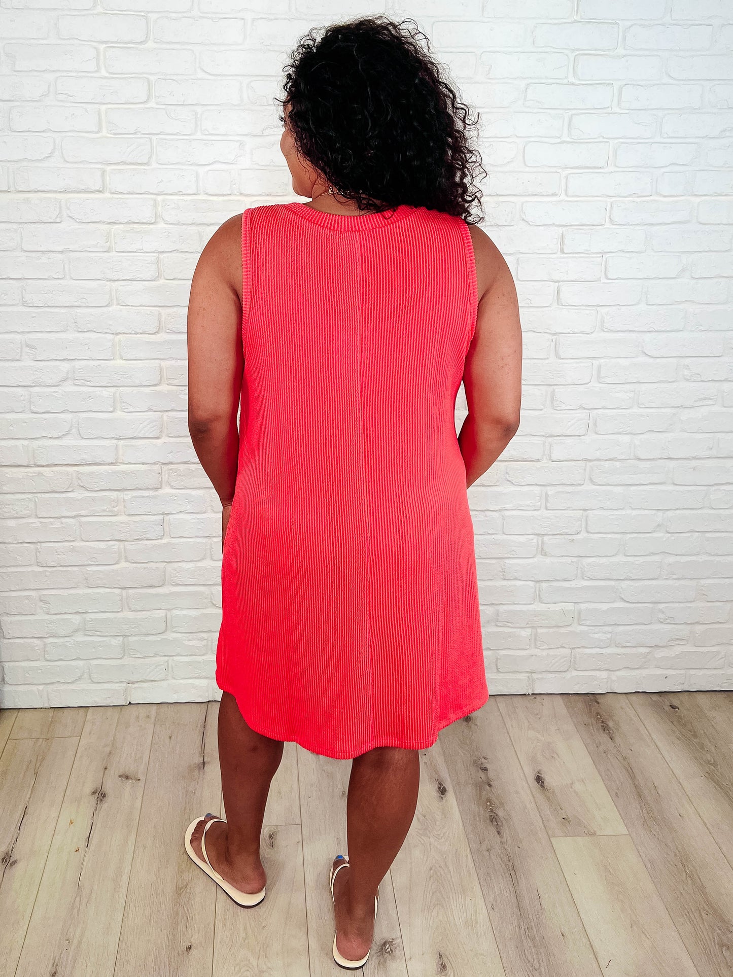 The Power I Hold V-Neck Ribbed Knit Dress in Summer Coral