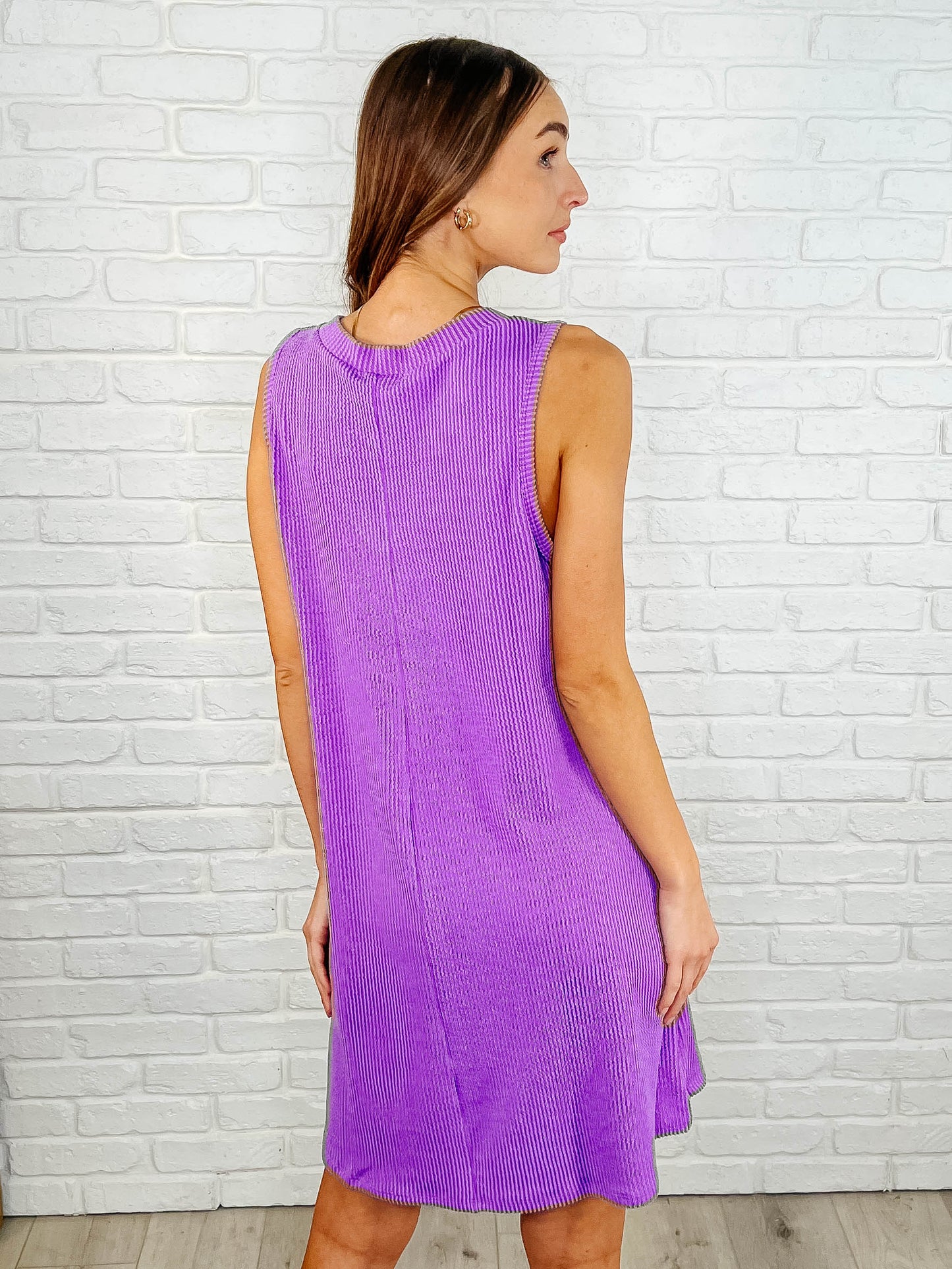 The Power I Hold V-Neck Ribbed Knit Dress in Tropical Violet