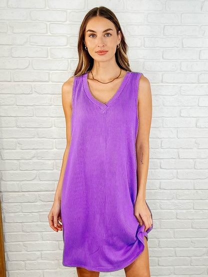 The Power I Hold V-Neck Ribbed Knit Dress in Tropical Violet