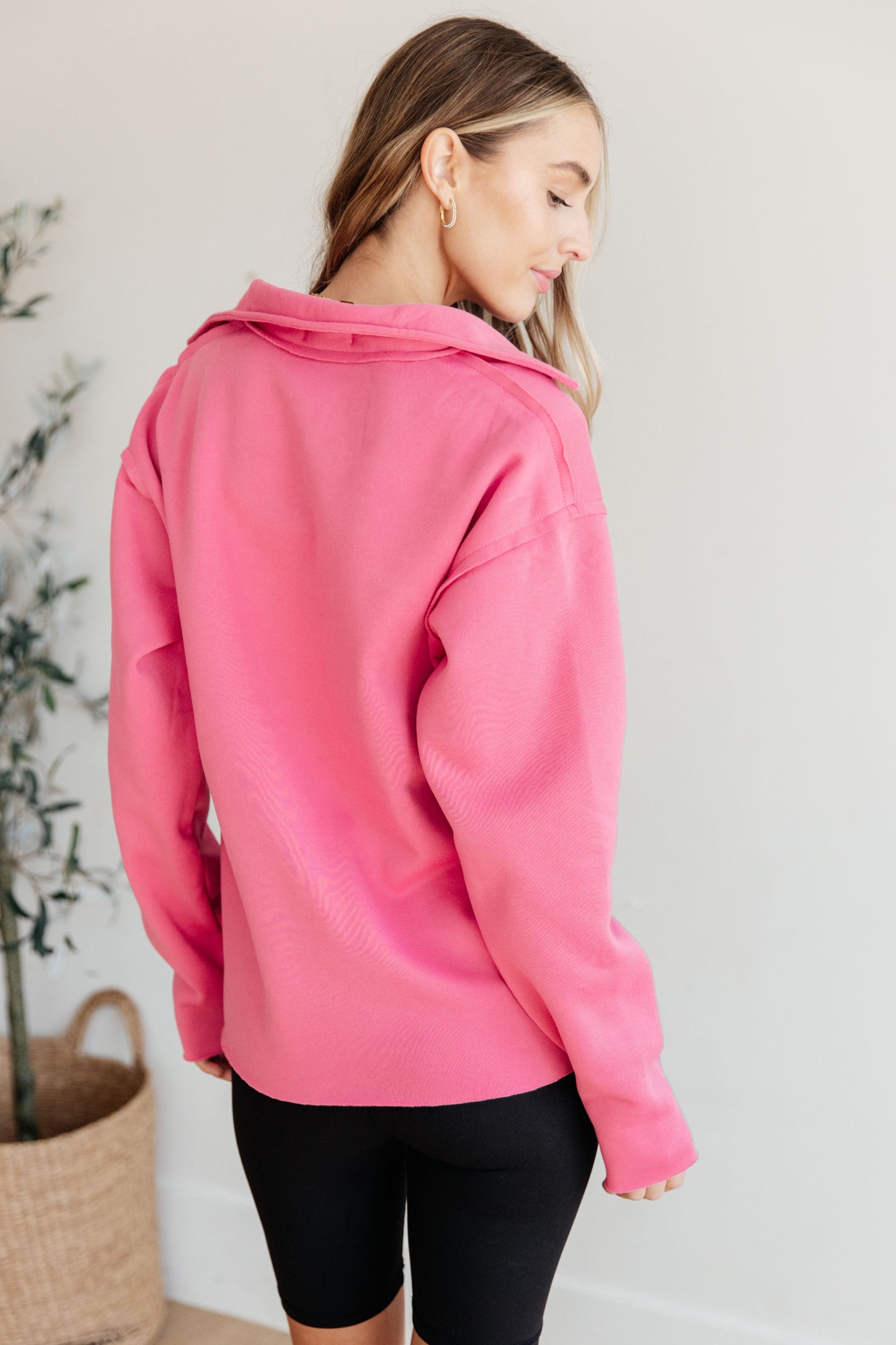 Same Ol' Situation Collared Pullover in Hot Pink