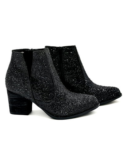 Shine Star Rhinestone Bootie in Black