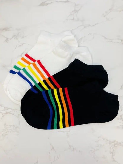 PREORDER: No Show Rainbow Striped Socks in Two Colors
