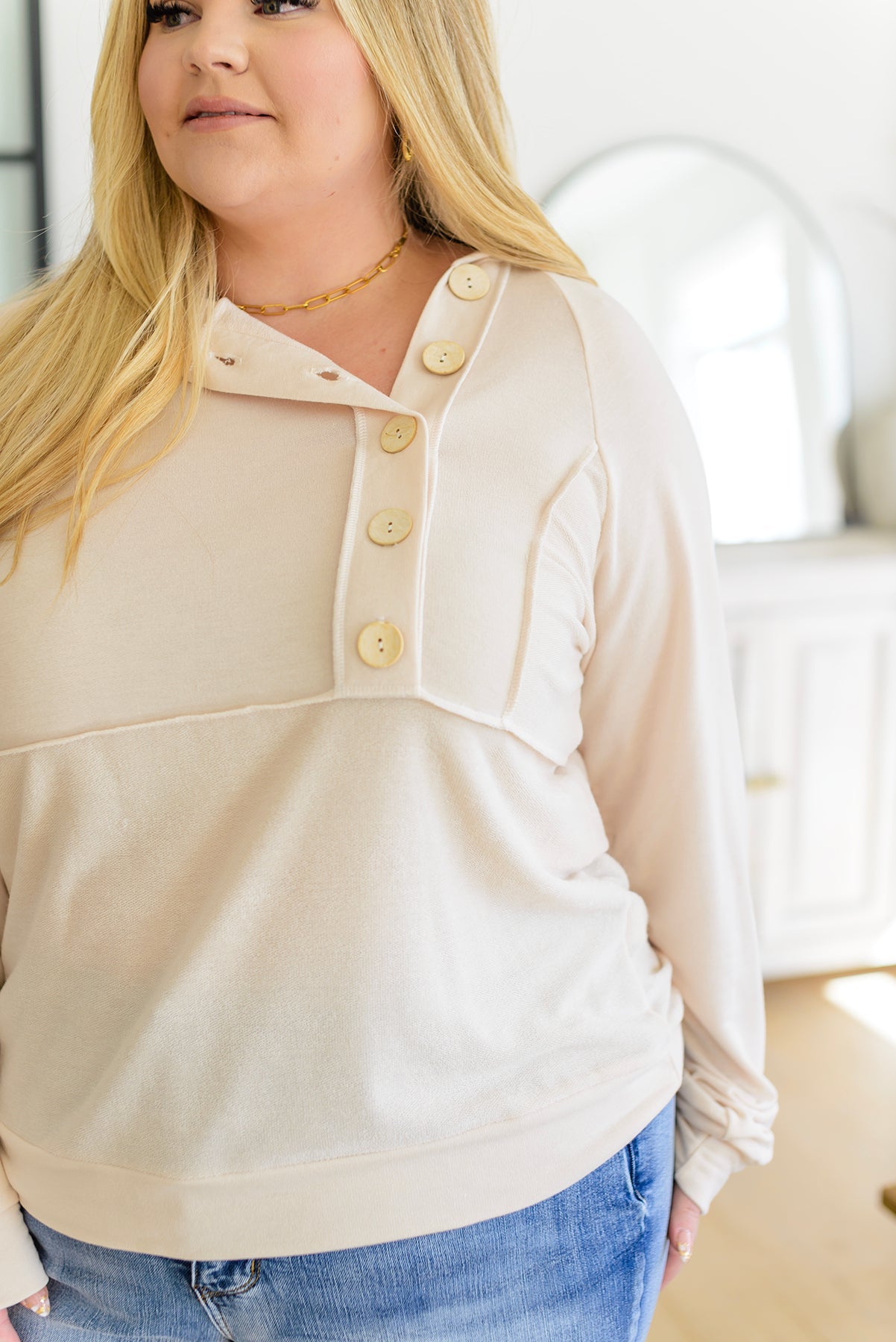 Capture the Day Side Button Hoodie in Oatmeal