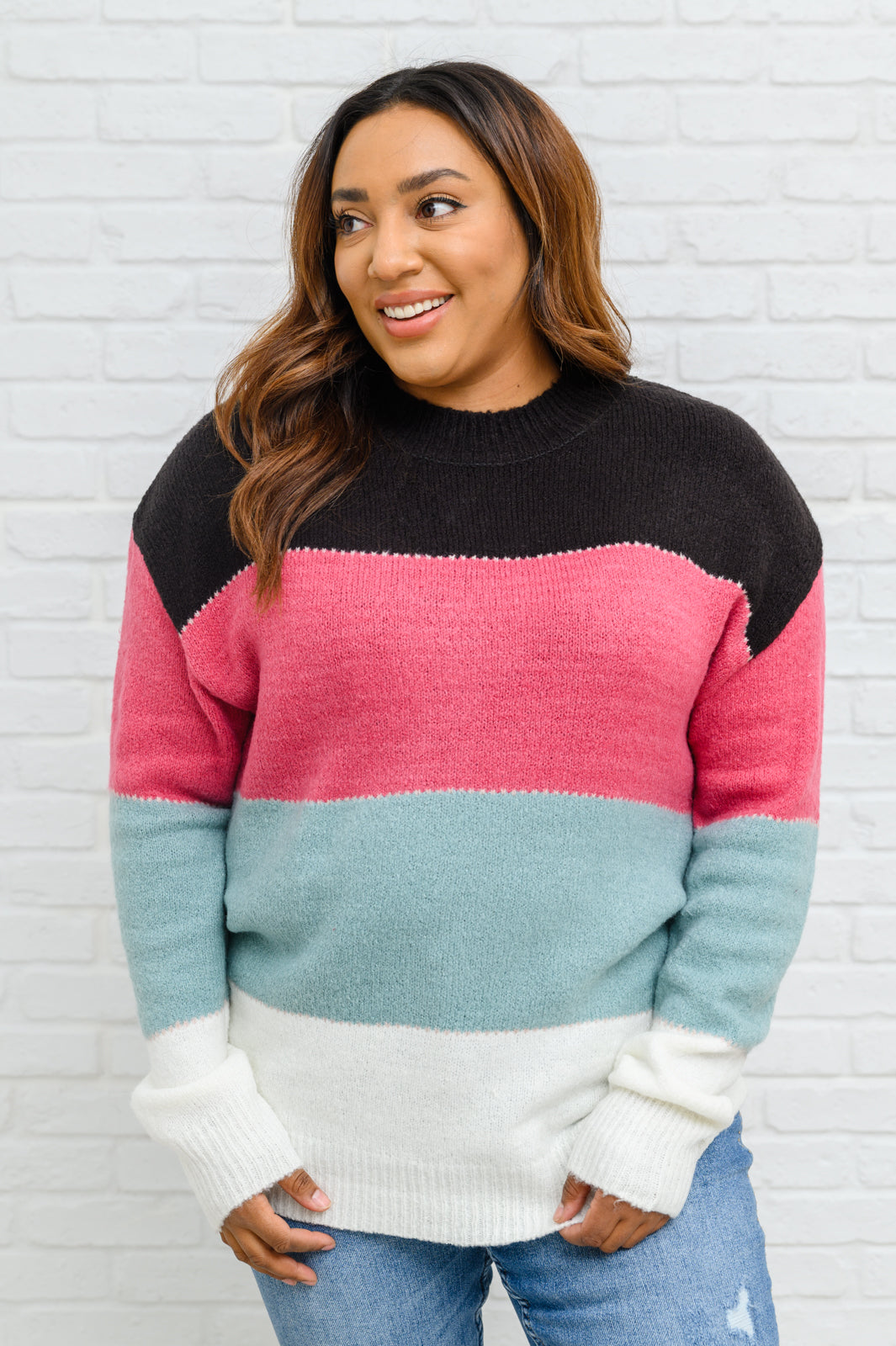 Color Blocked Striped Knit Sweater