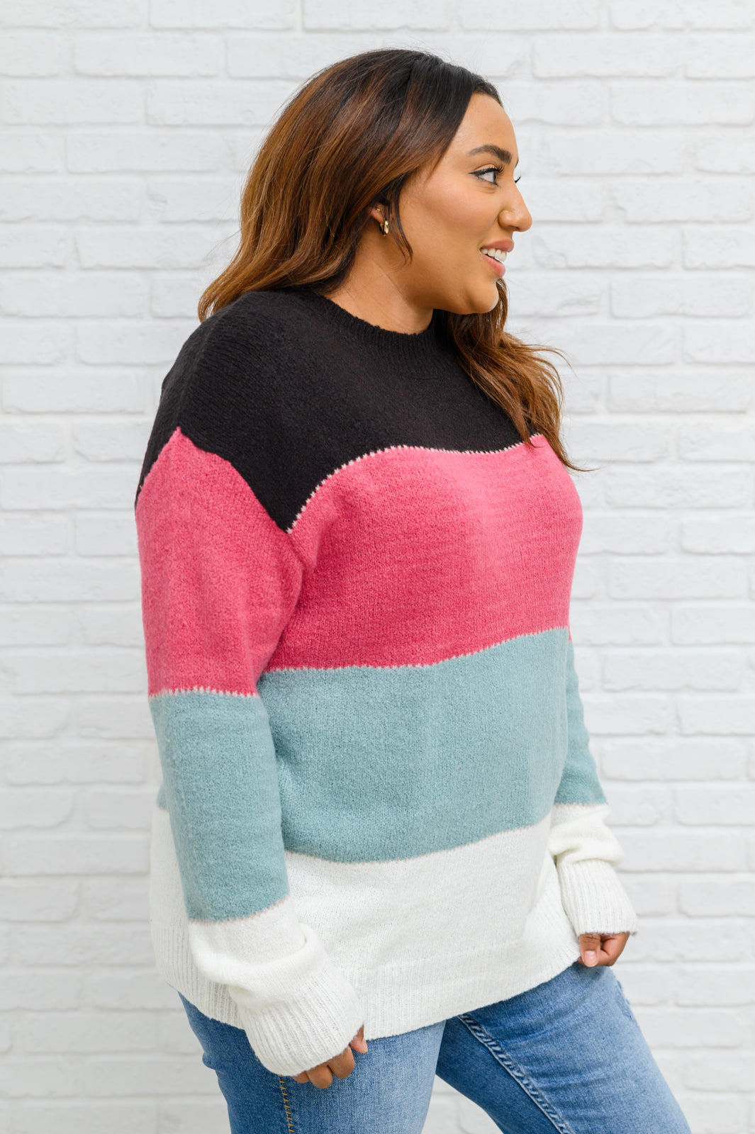 Color Blocked Striped Knit Sweater