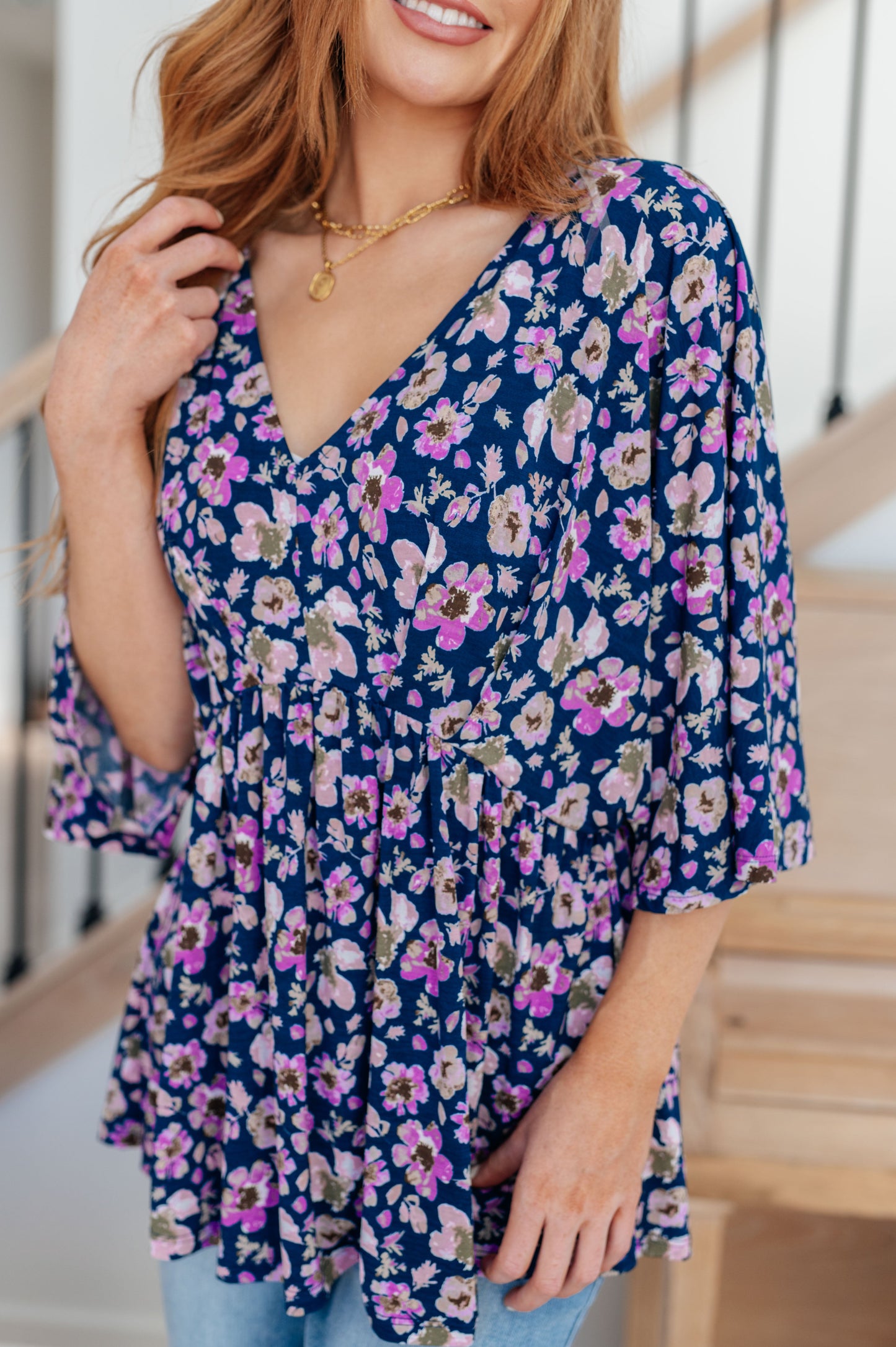 Dearest Dreamer Peplum Top in Navy Floral