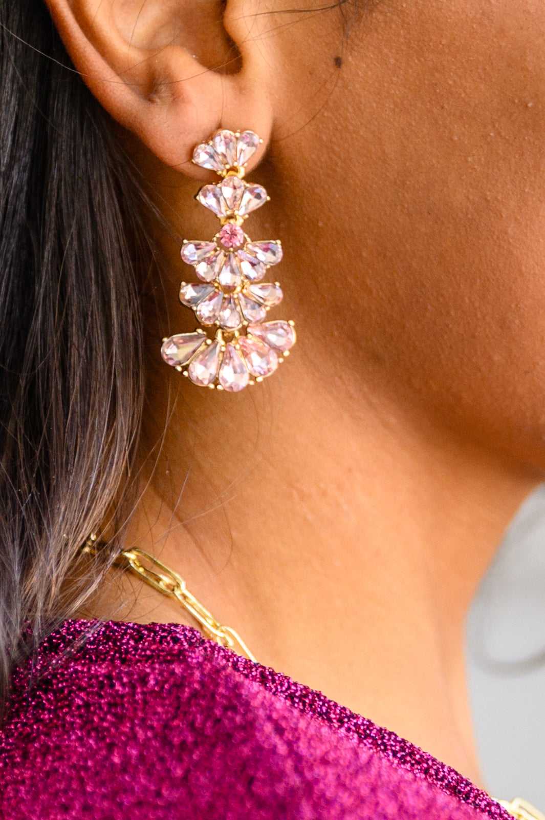 Ella Smoky Crystal Drop Earrings in Light Pink