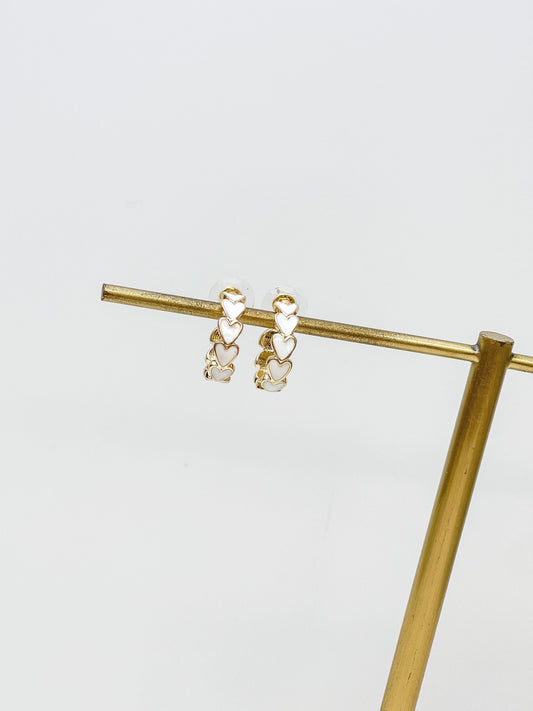 PREORDER: Gold and Enamel Heart Hoop Earrings in White