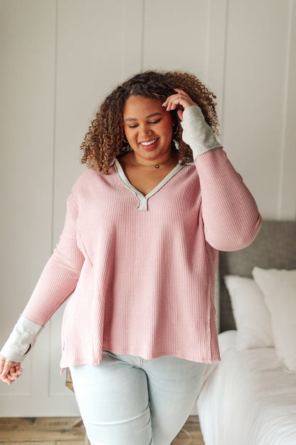 Mia Waffle Knit Long Sleeve In Pink