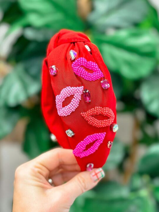 PREORDER: Seed Bead Kiss Lips Knotted Headband