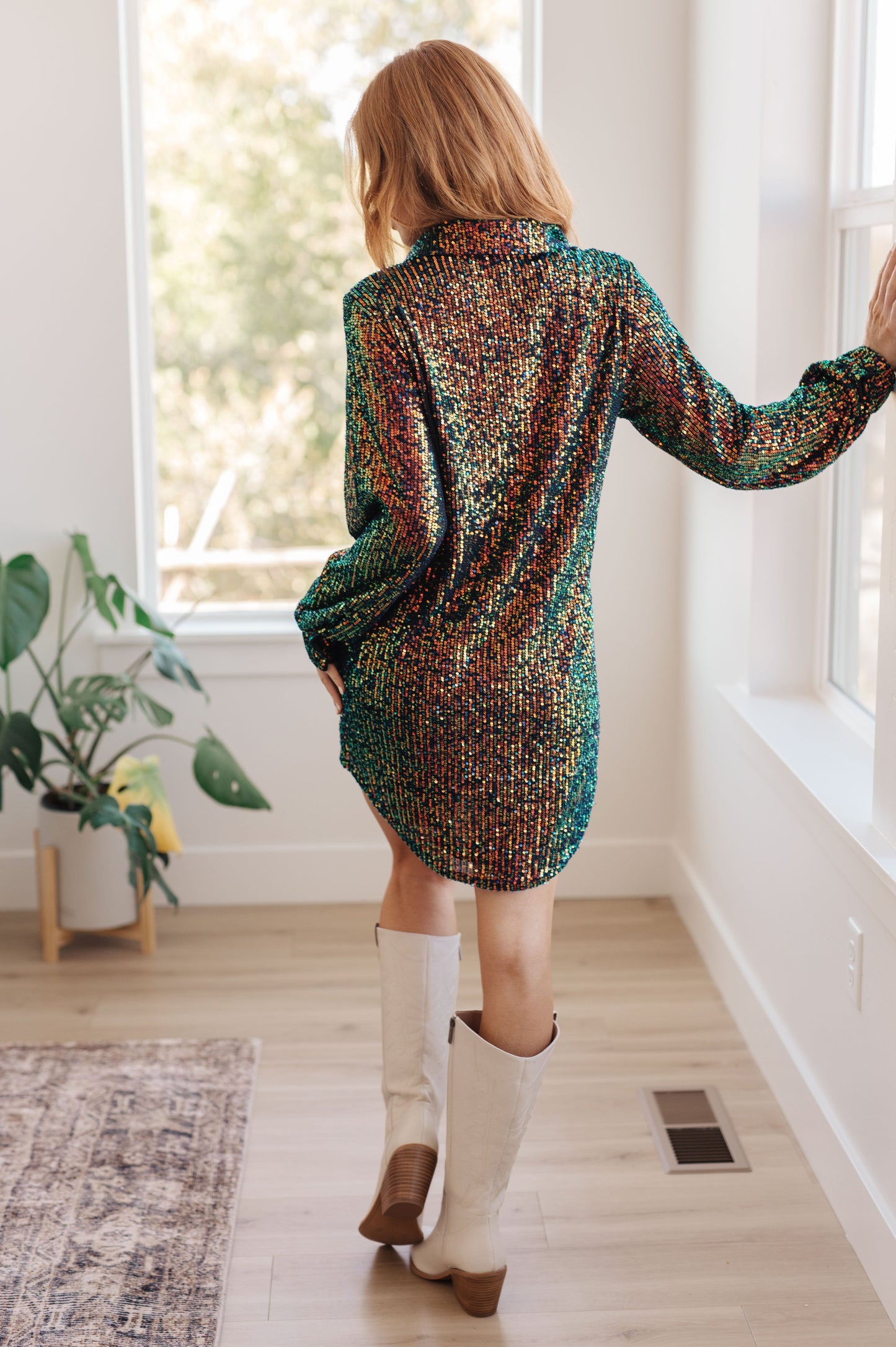 Shimmering Splendor Sequin Shirt Dress