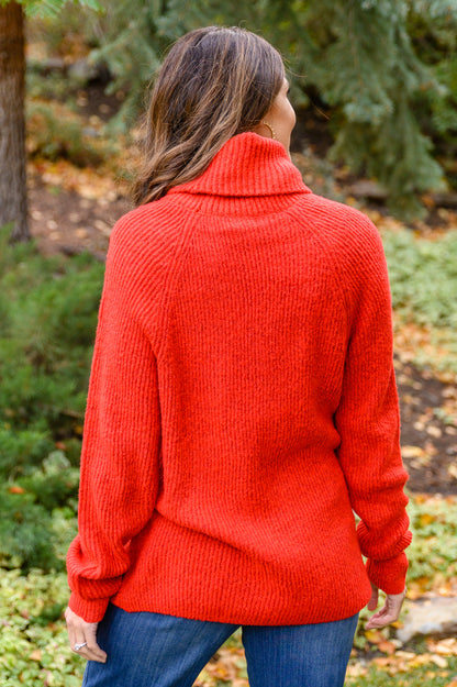 Steady Pace Roll Neck Sweater In Red loop