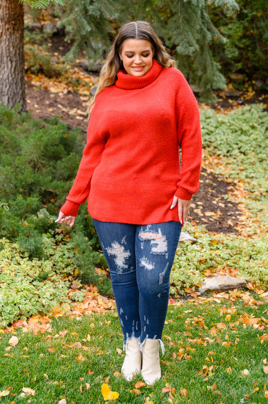 Steady Pace Roll Neck Sweater In Red loop